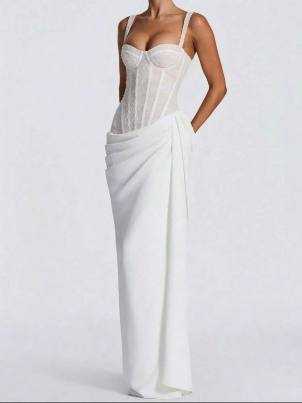 NEW Elegant White Draped Maxi Skirt